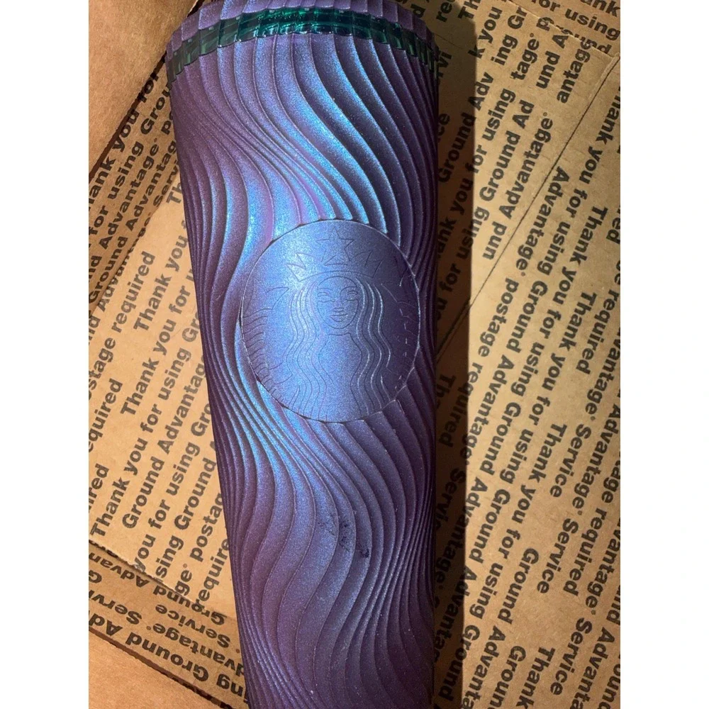 Starbucks Tumbler 24 Iridescent Wavy Texture Oil Slick Siren Logo Cold Cup Straw